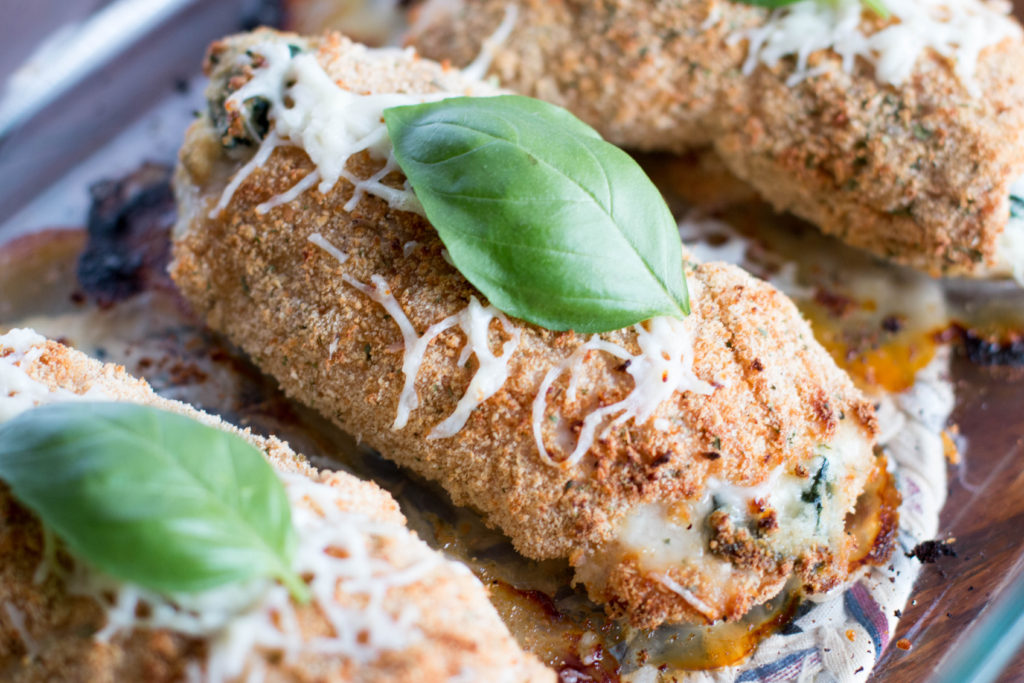 Stuffed Turkey Roll Ups with cheese and basil.