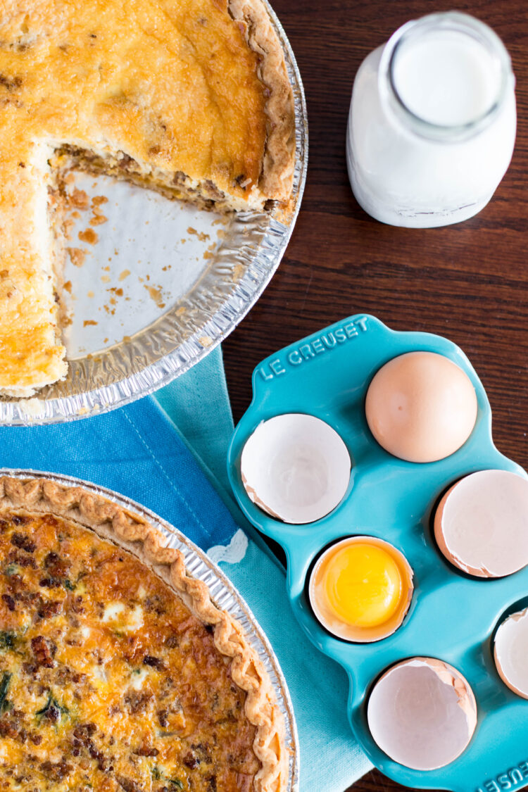 lighter breakfast quiche with eggs and milk on a table