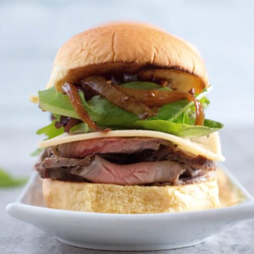 RoastBeefSliderstoppedwithcaramelizedonionssundaysupper