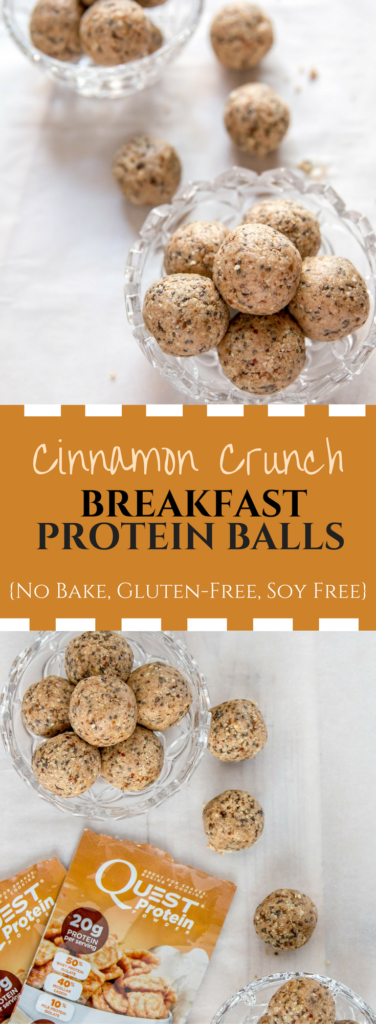 Quick and easy, no bake and gluten-free. These Cinnamon Crunch Breakfast Protein Balls are the perfect on the go meal or snack your entire family will love! #AD