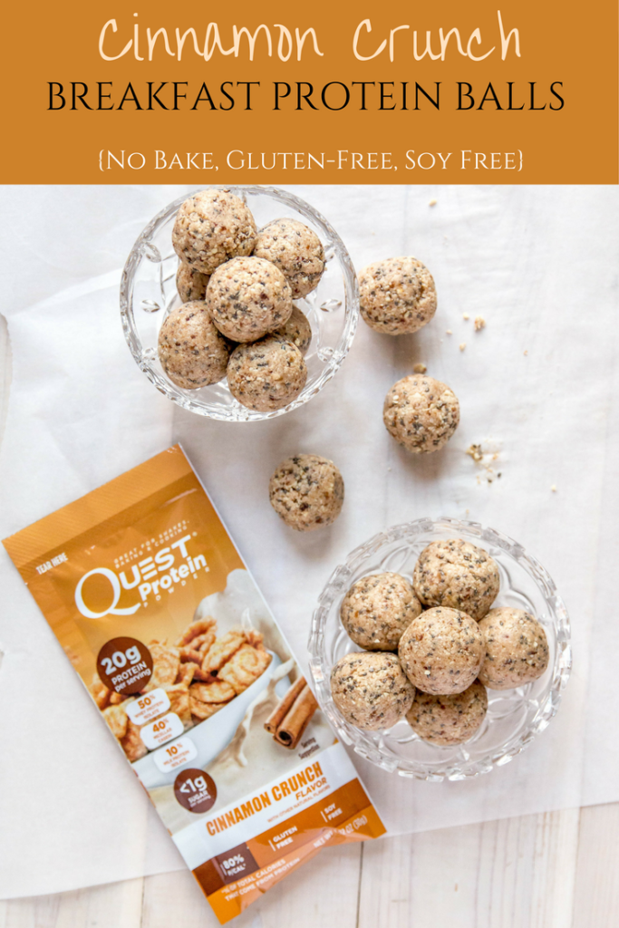 Quick and easy, no bake and gluten-free. These Cinnamon Crunch Breakfast Protein Balls are the perfect on the go meal or snack your entire family will love! #AD