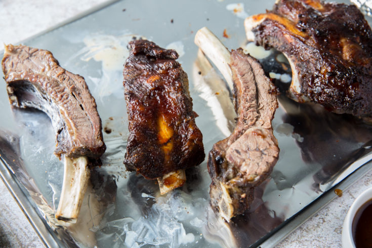 easy instant pot beef ribs on aluminum foil with low carb BBQ sauce