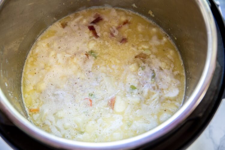 Instant Pot low carb cauliflower soup recipe in progress photos