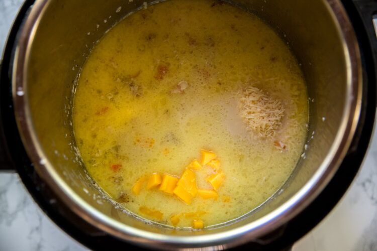 Instant Pot low carb cauliflower soup recipe in progress photos