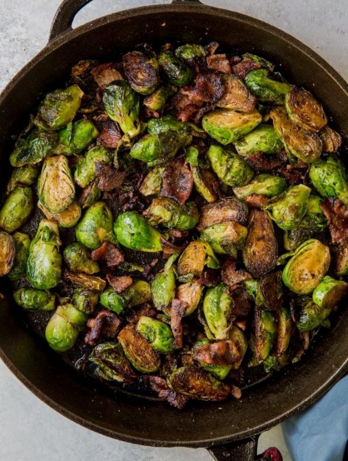 cooked brussels in a pan