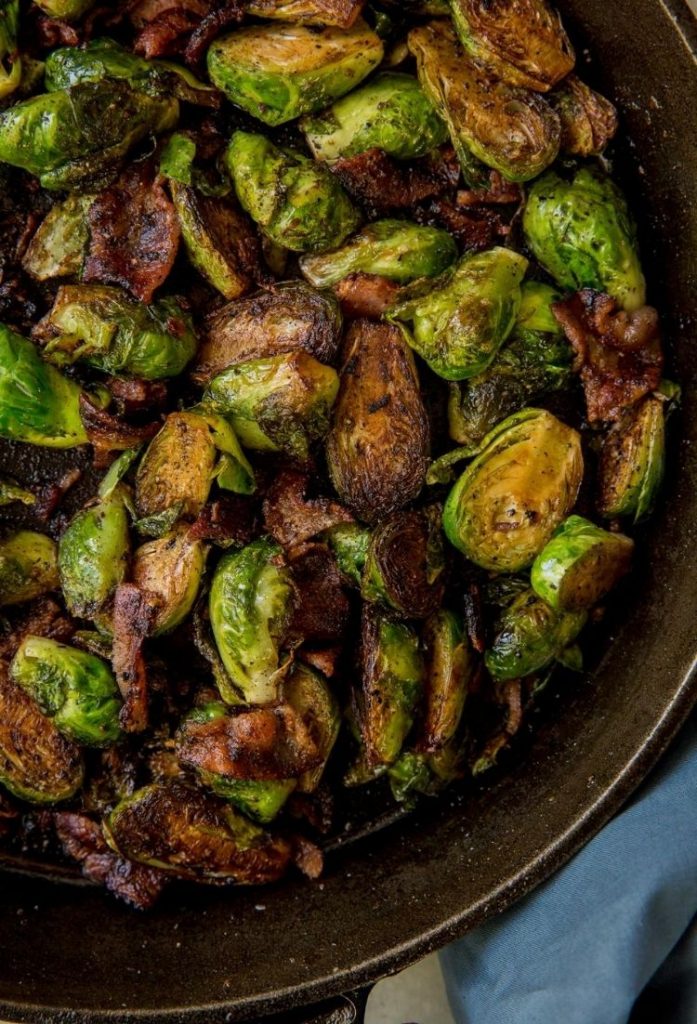 cooked brussels in a pan