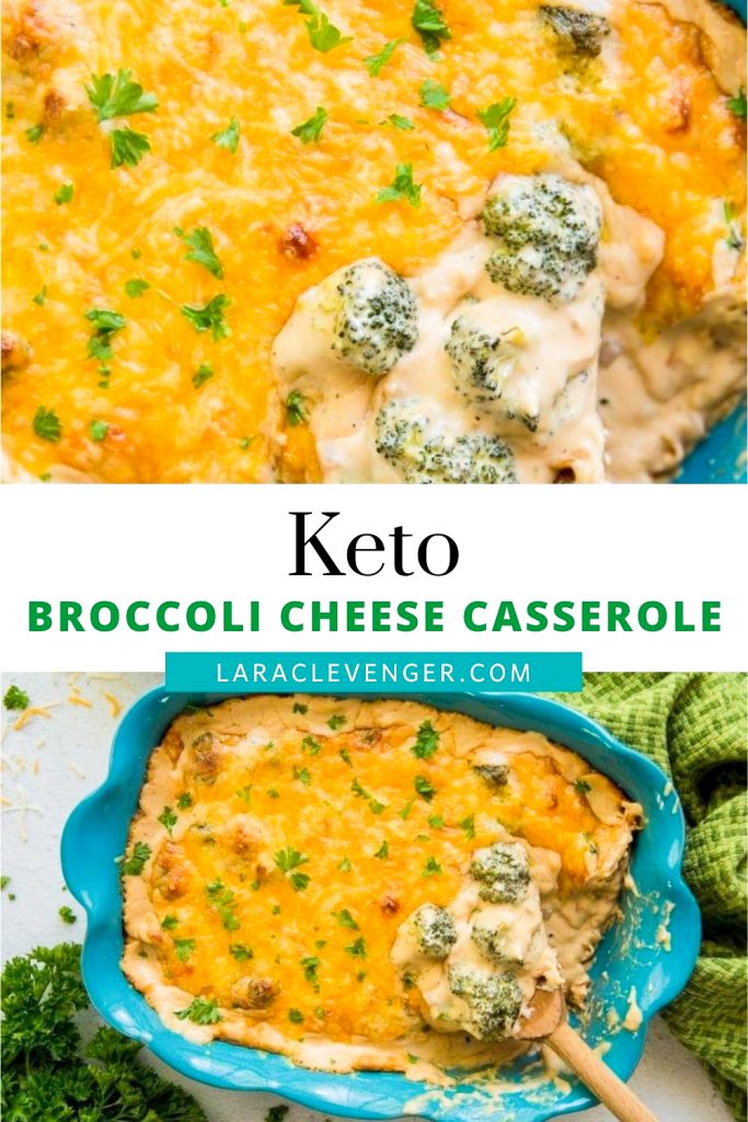 pinable image for keto broccoli and cheese casserole