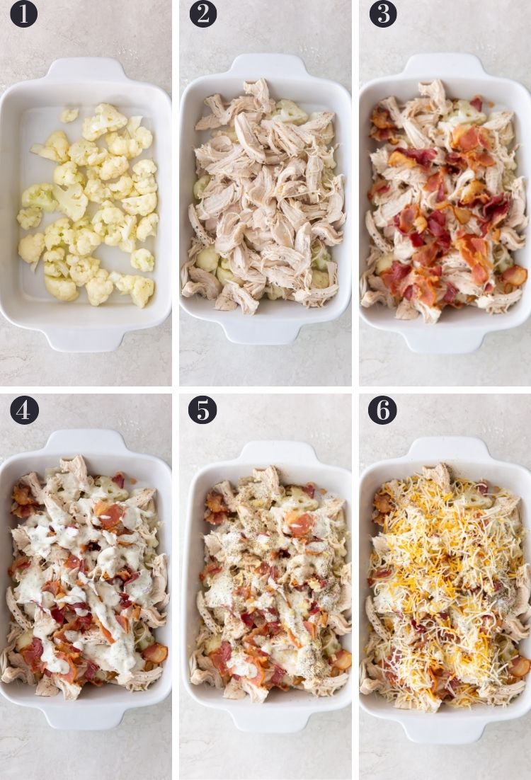 image collage instructions on how to make chicken and bacon ranch casserole 