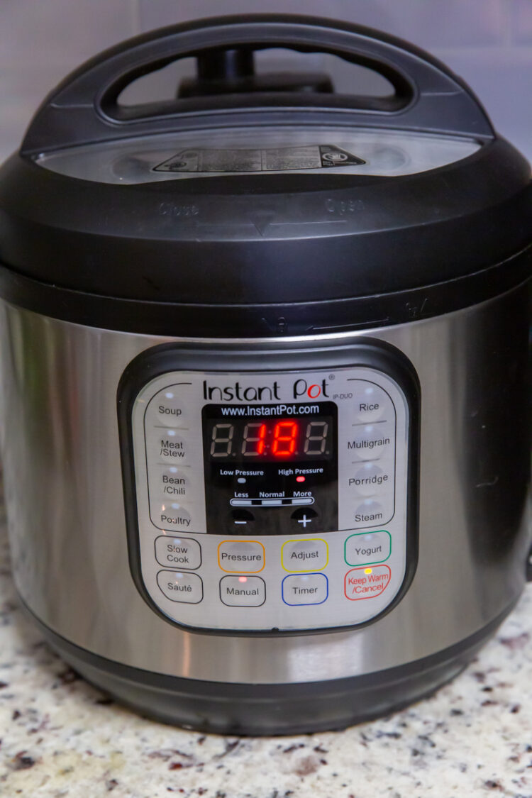 and instant pot with the time of 18 minutes being shown