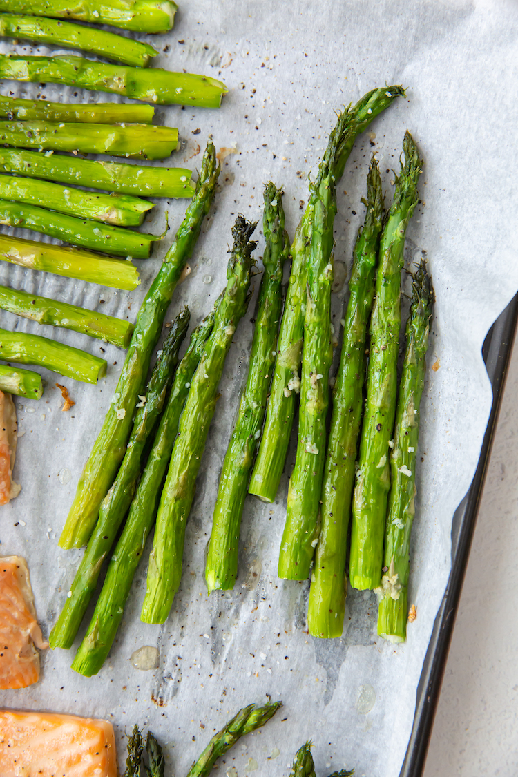 close up image of baked asparagus