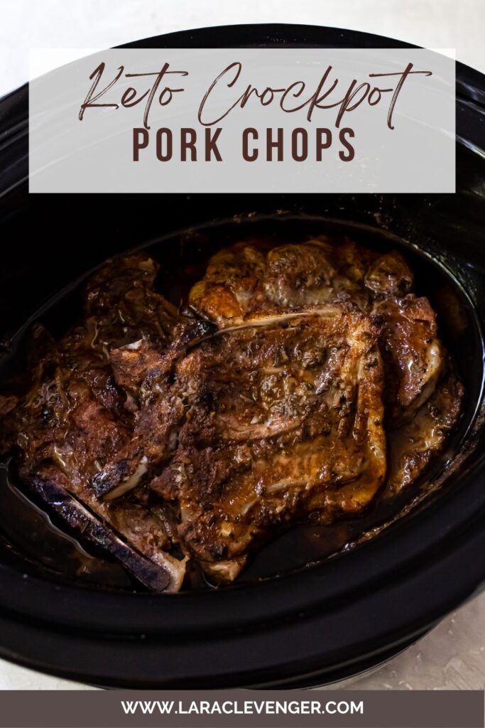 pinterest image for keto slow cooker pork chops