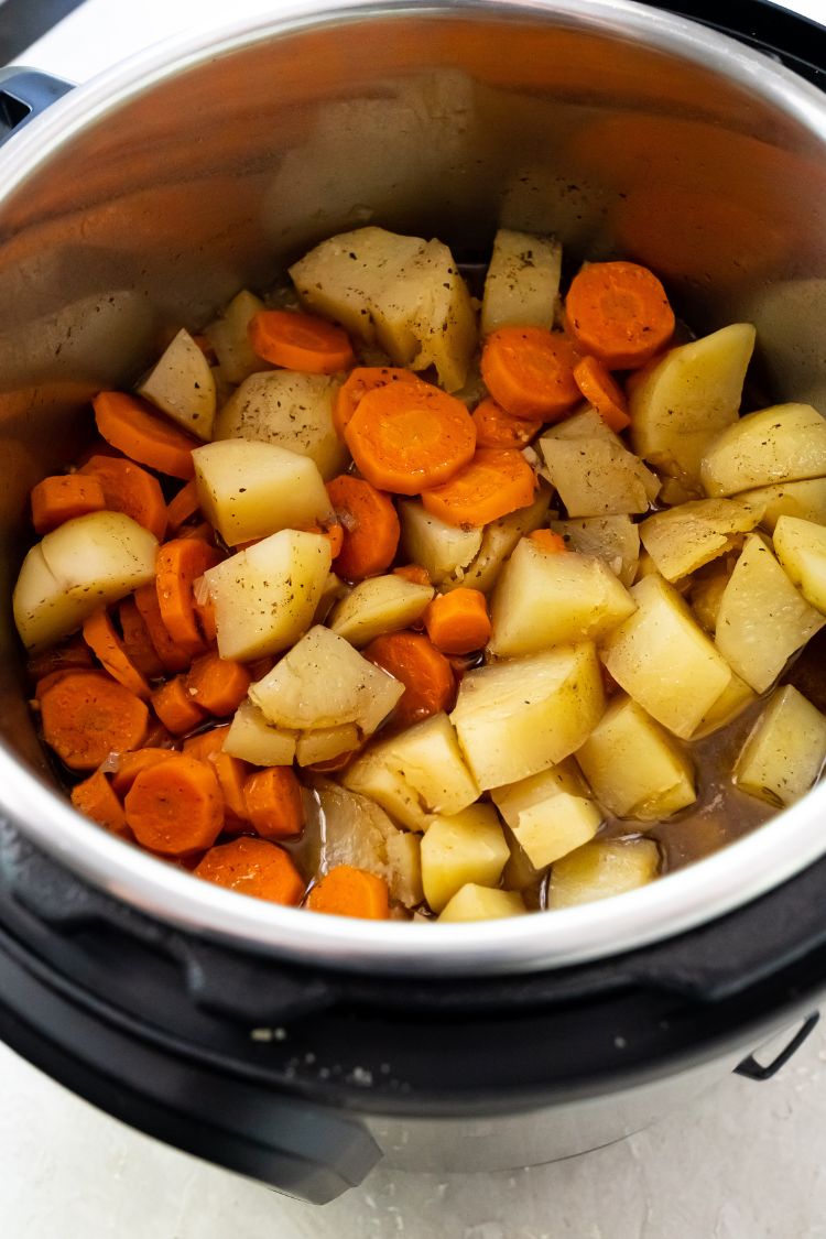 cooked carrots and potatoes in an instant pot chuck into chunks