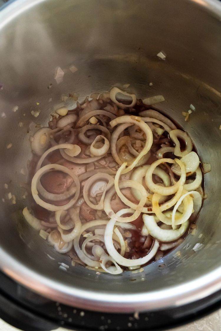 cut onions and shallot in an instant pot with wine