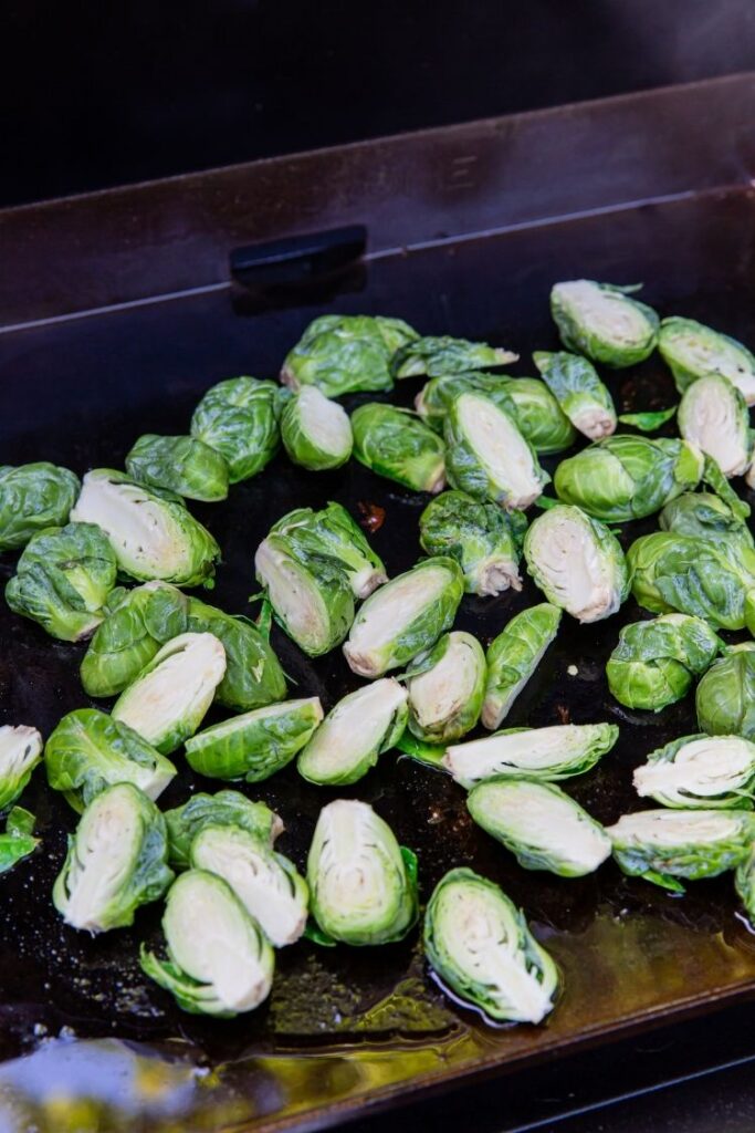 Brussel Sprouts being cooked on a Blackstone Griddle