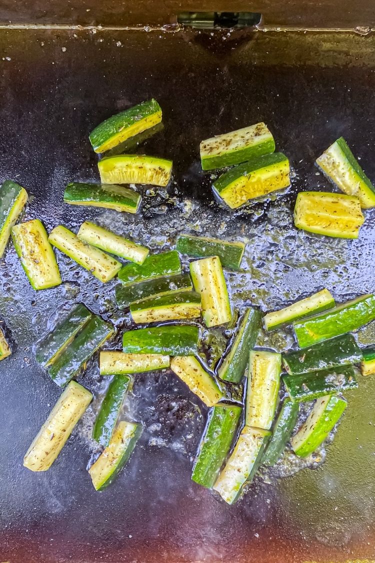 zucchini being grilled on The Blackstone griddle