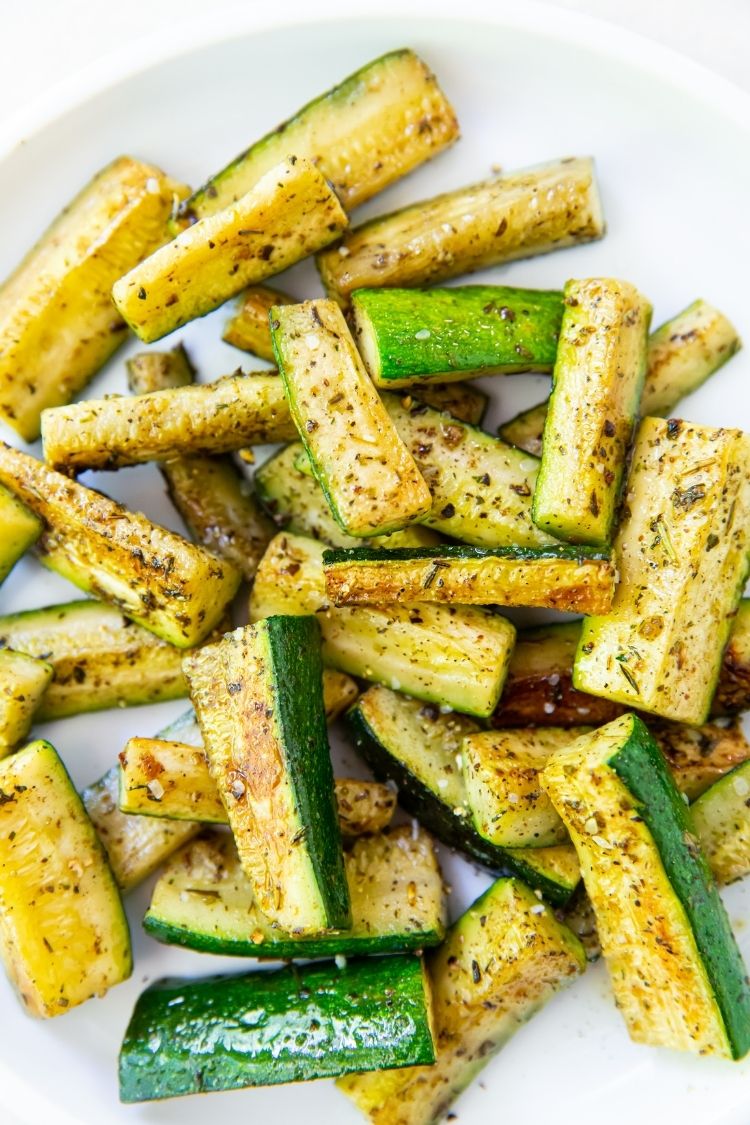 Blackstone Zucchini on a white plate close up