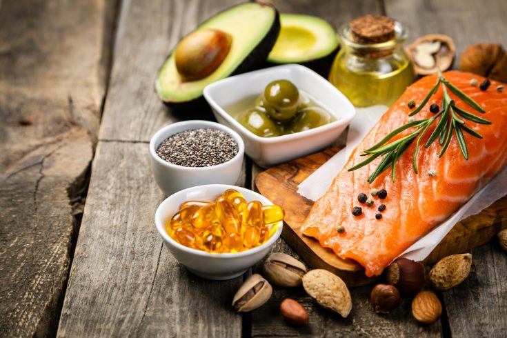salmon, avocado, nuts, olives and other healthy fats
