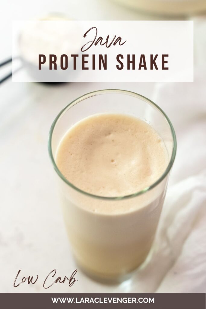 coffee protein shake in a clear tall glass