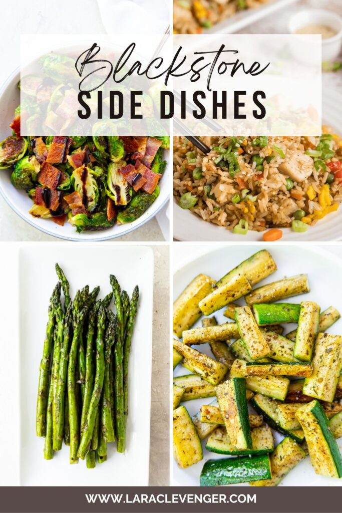 pinterest image for blackstone side dishes with vegetables and rice