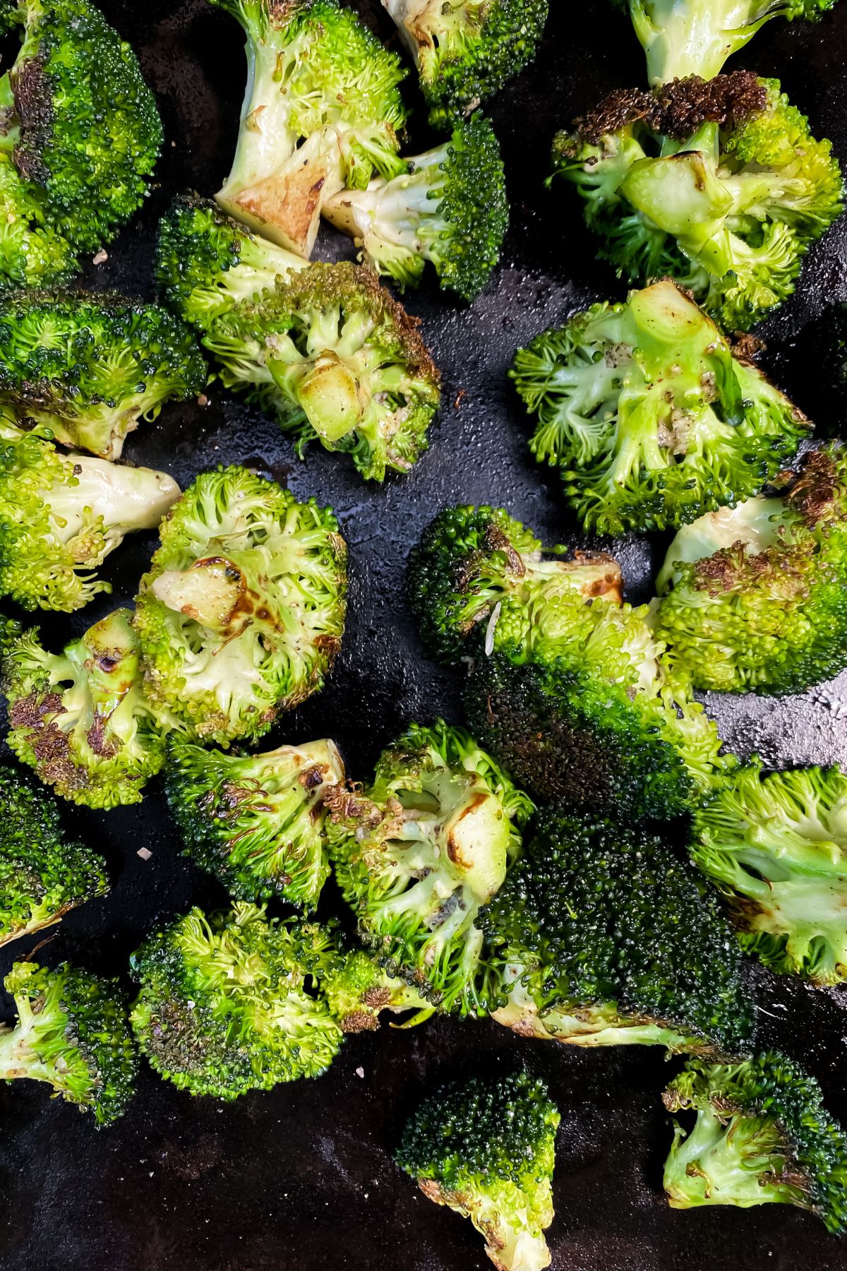cooked broccoli on the griddle