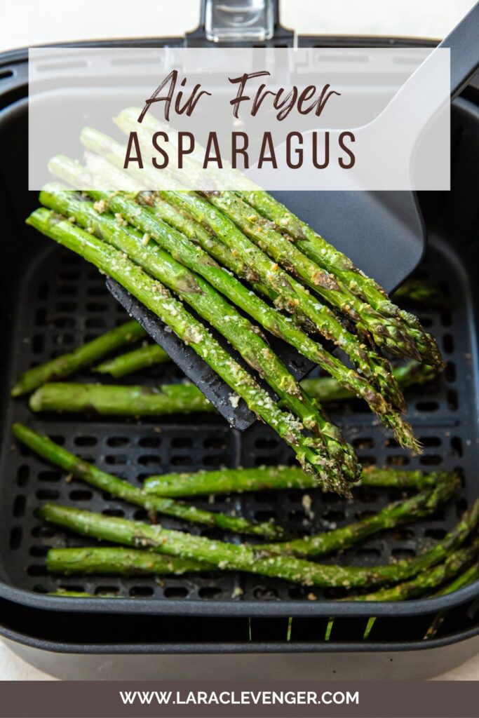 Pin of cooked asparagus in the air fryer