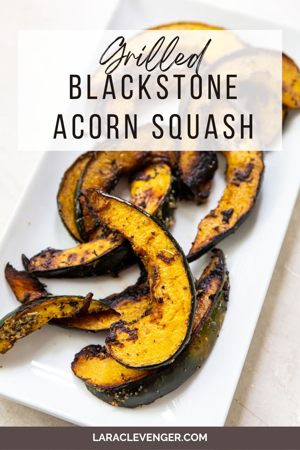 Pinterest image of Blackstone grilled acorn squash