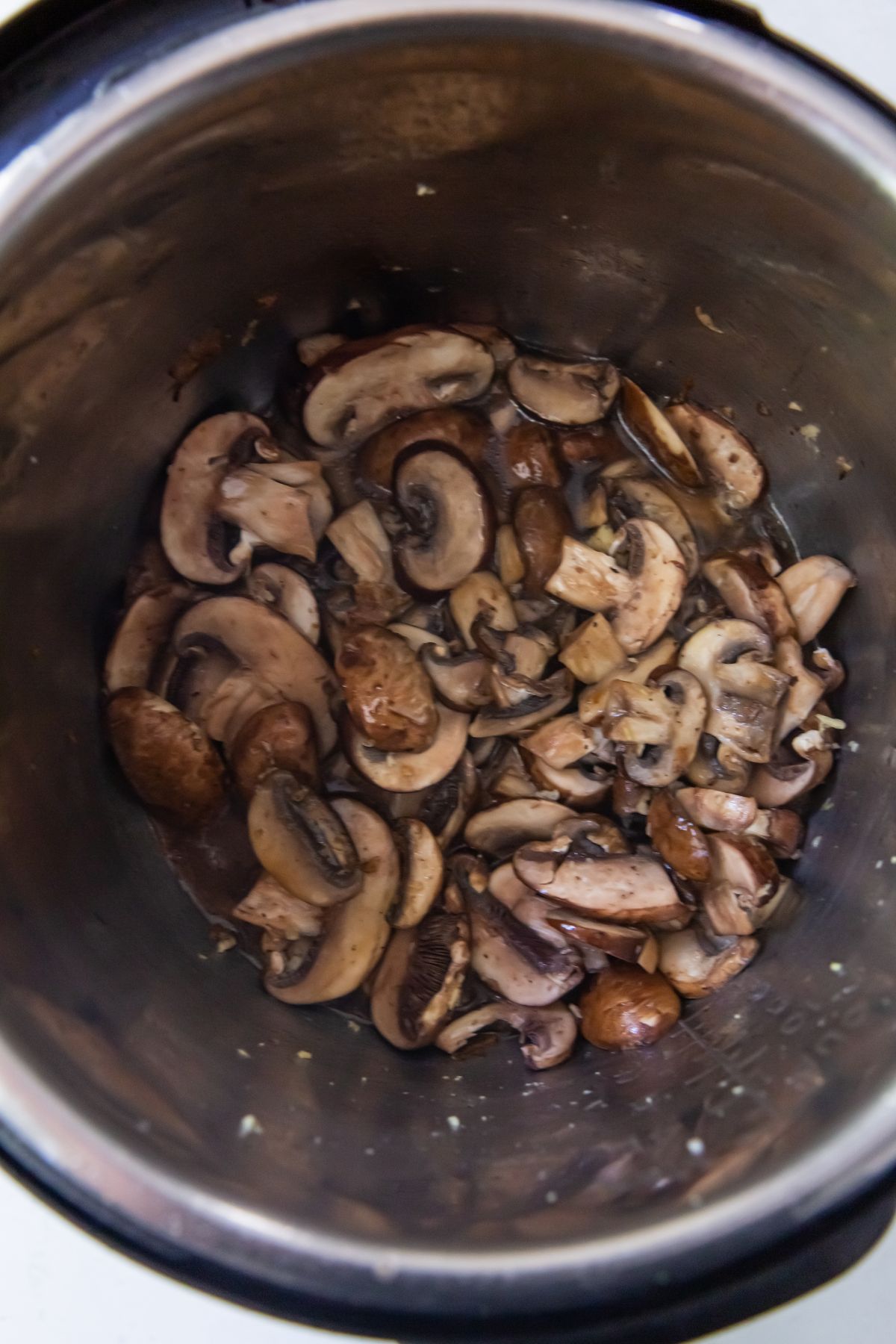 cooked mushrooms inside the instant pot