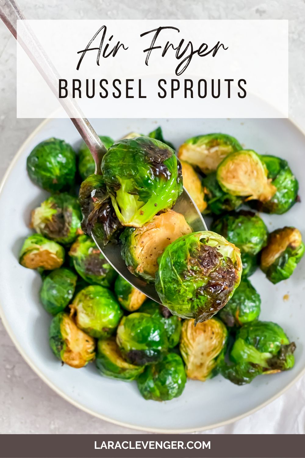 pinterst image for air fryer brussel sprouts with text overlay