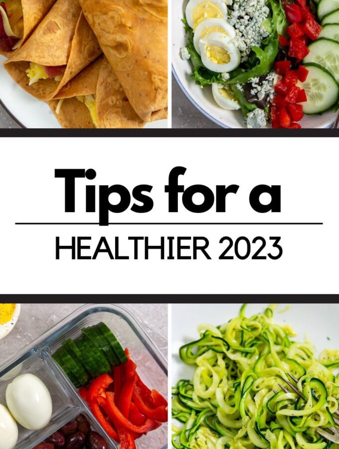 featured imagecollage tips for a healthier 2023 with 4 healthy recipe images