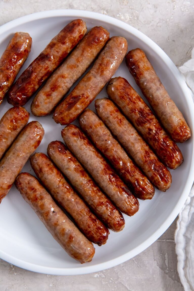 Air Fryer Breakfast Sausage on white plate.