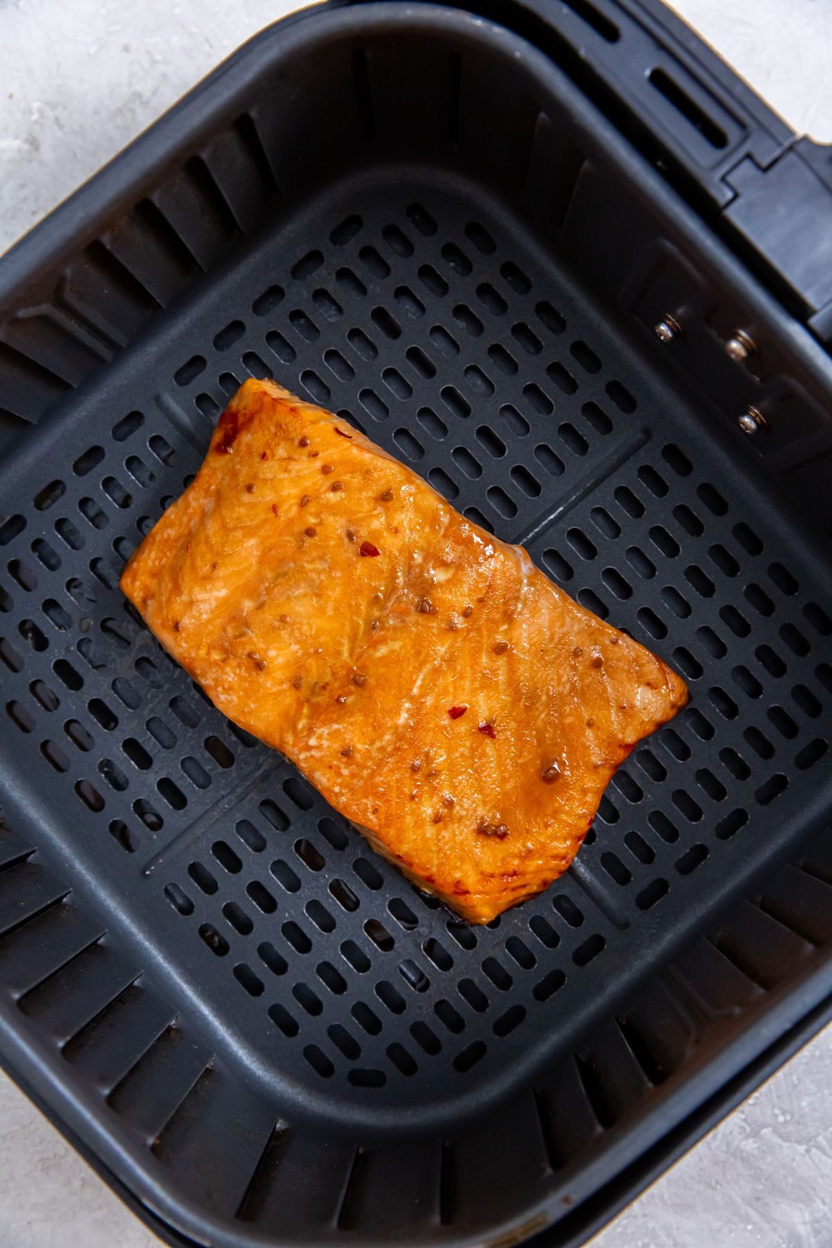 cooked teriyaki salmon in the air fryer