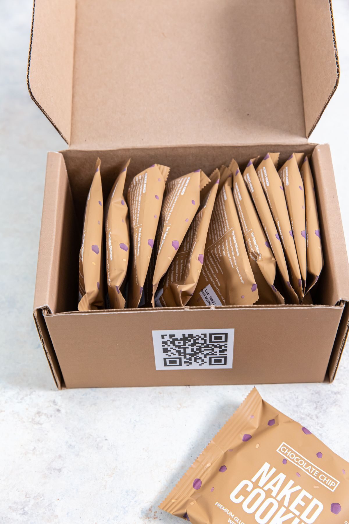 a box full of individual naked cookie protein cookies