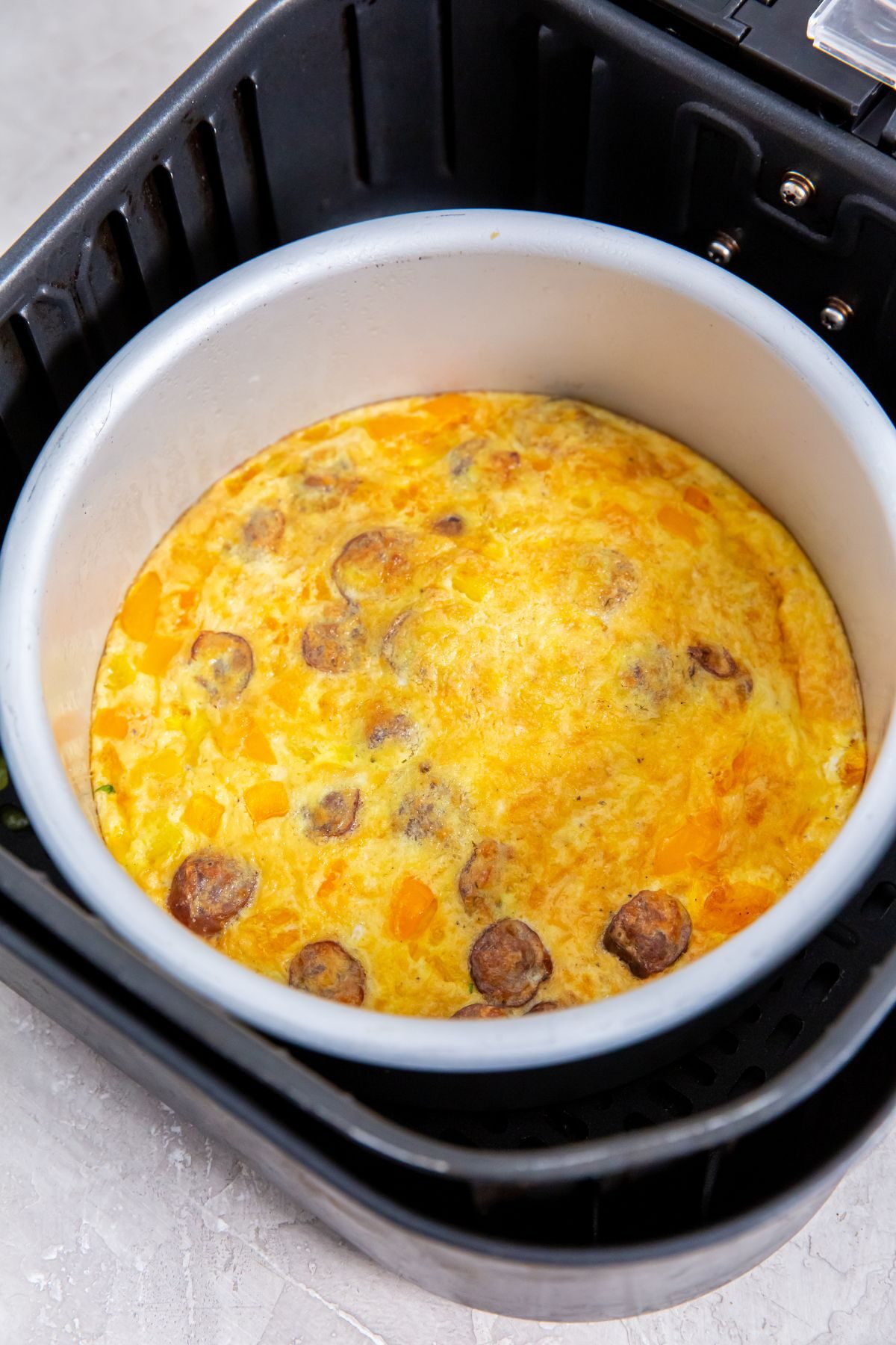 omelet in a baking pan in the air fryer