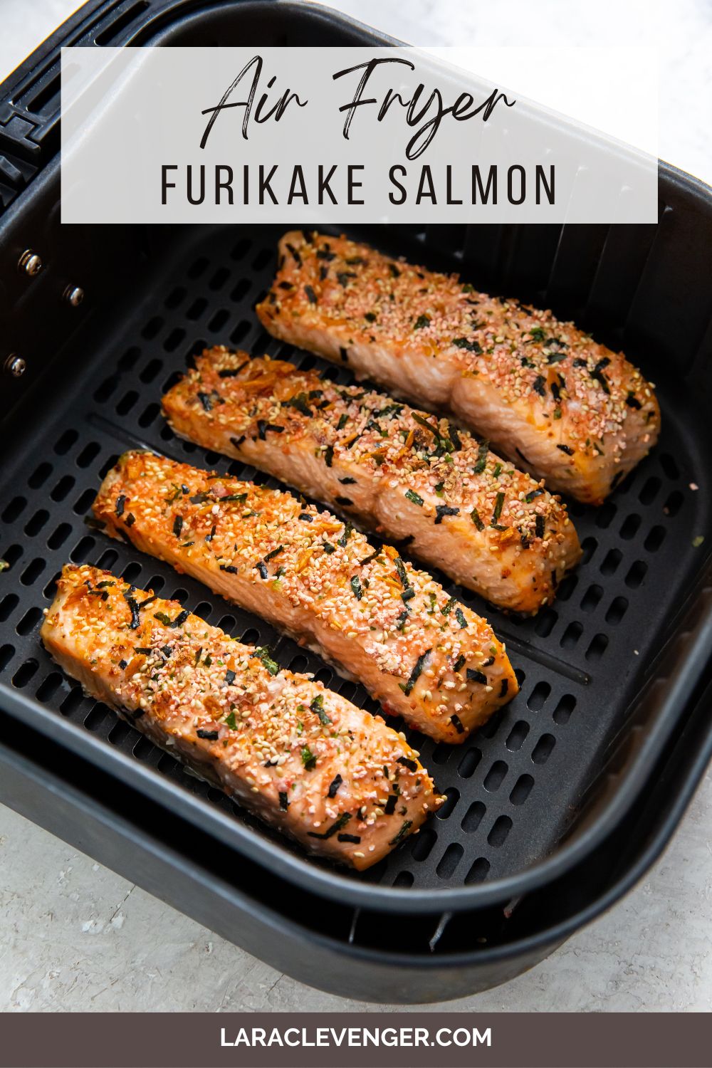 pin of Furikake Salmon in the air fryer basket
