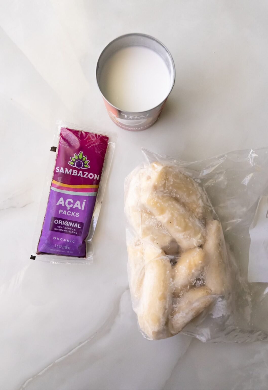 Ingredients to make Acai Ice Cream in the Ninja Creami.