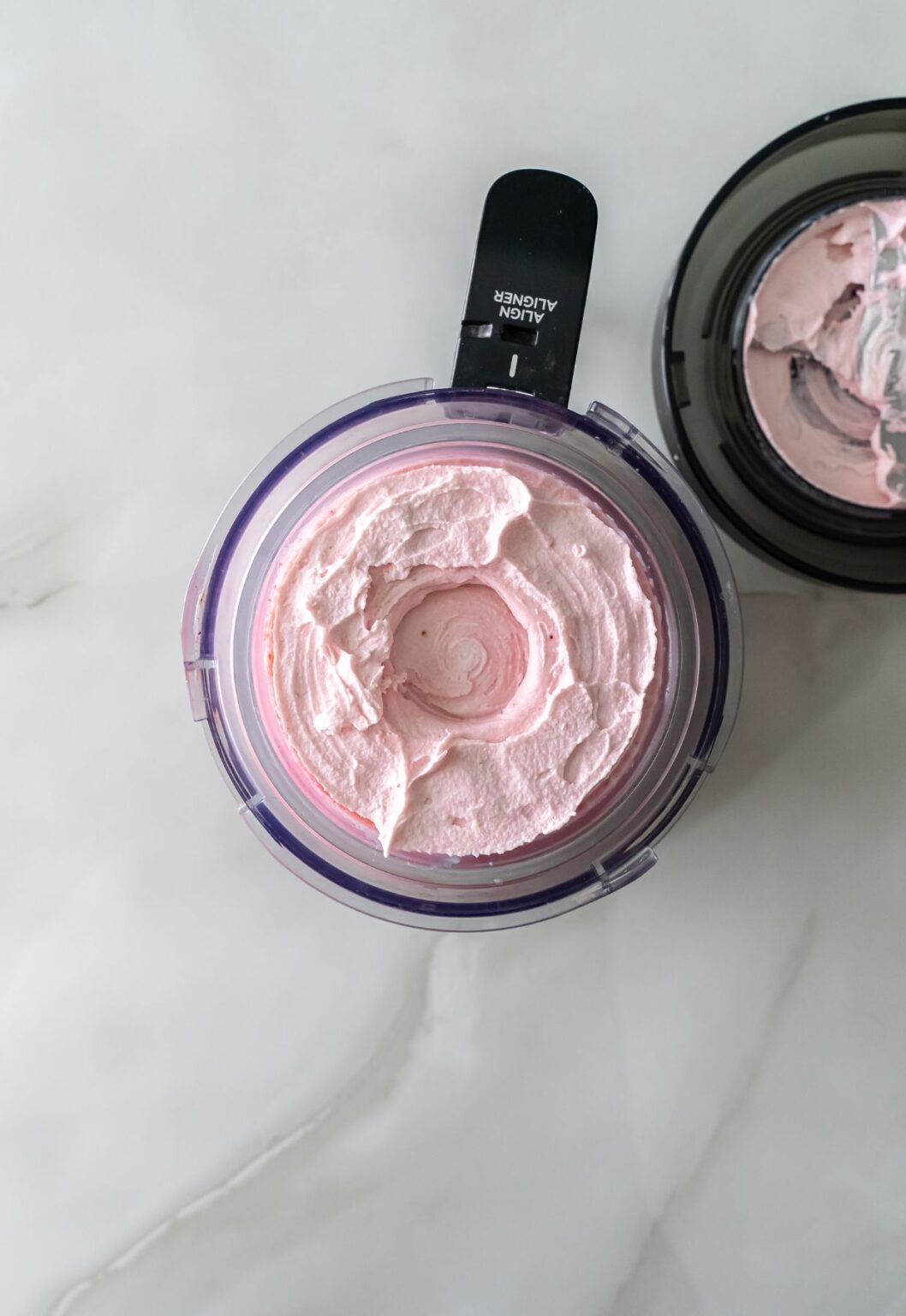 Ninja Creami strawberry ice cream in progress.