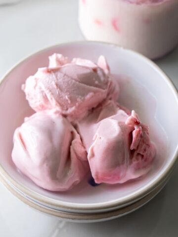 Ninja Creami strawberry ice cream in a bowl.