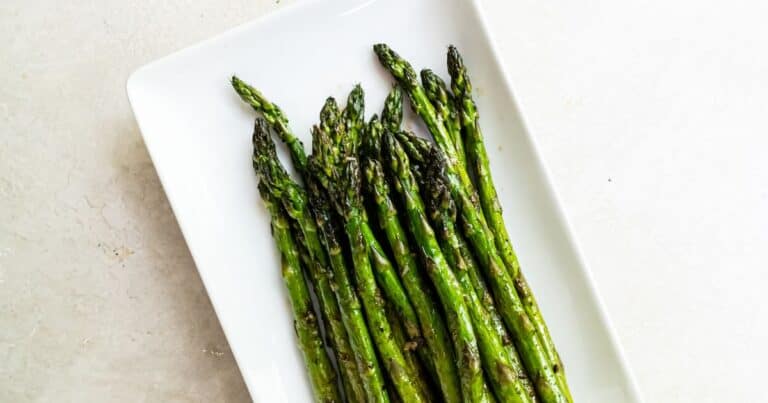 Blackstone Asparagus on white plate.