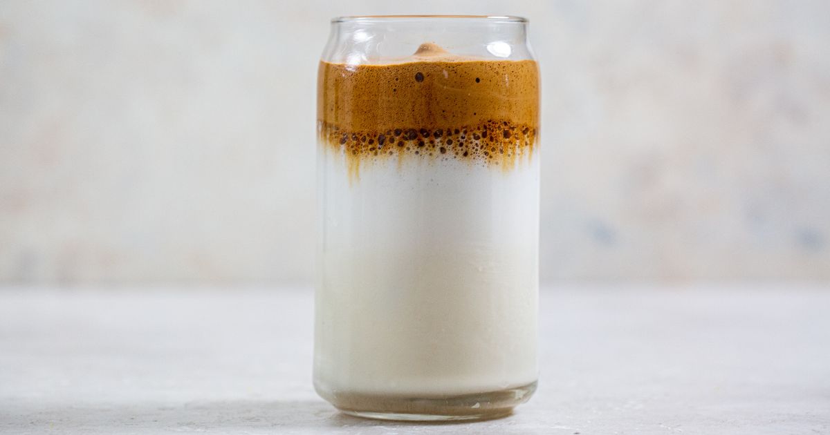 Protein Dalgona Coffee in a glass.