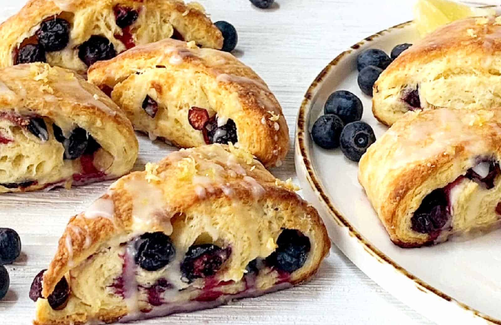Blueberry lemon scones on a plate.