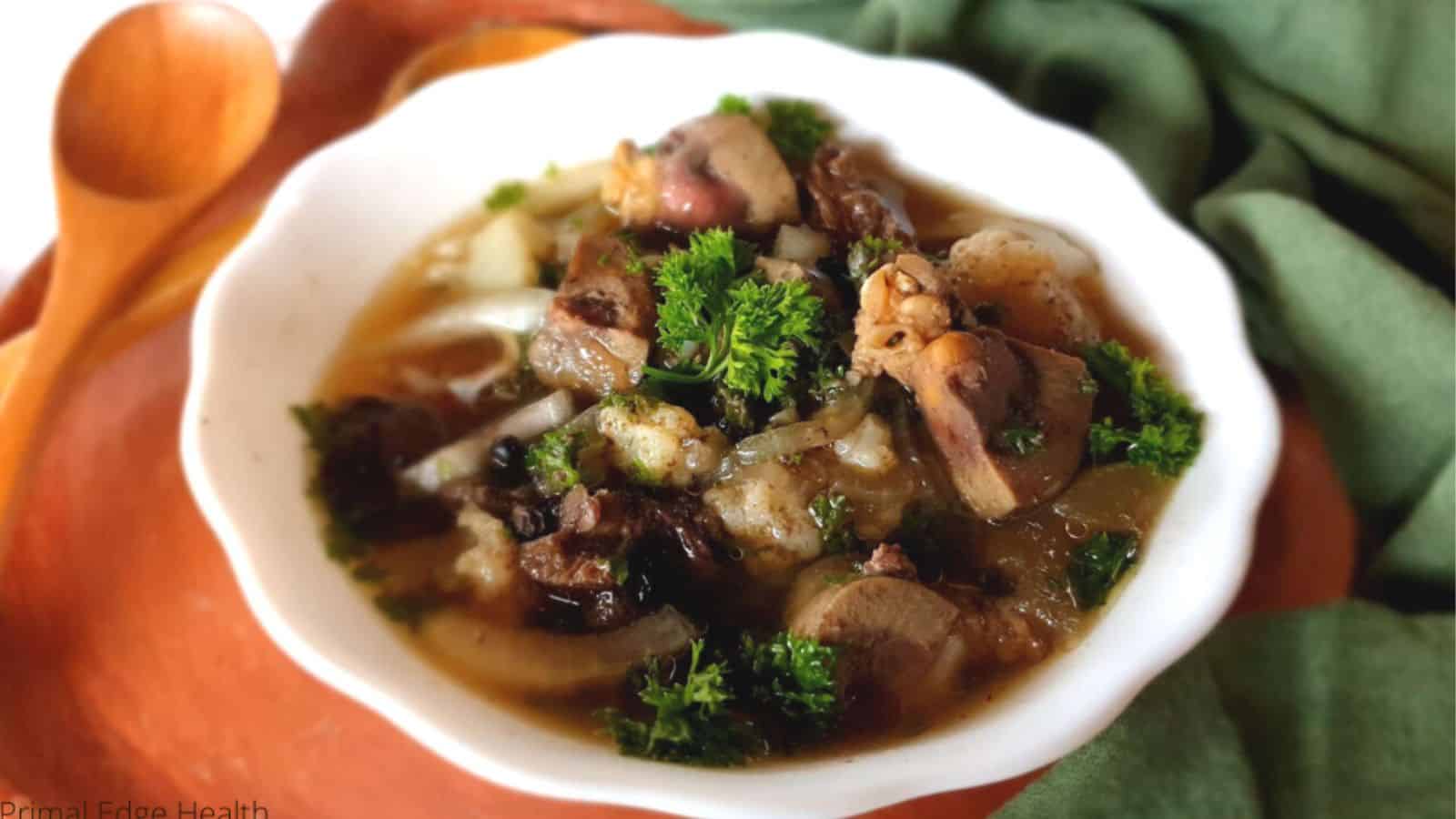 Organ Meat Stew with parsley garnish.