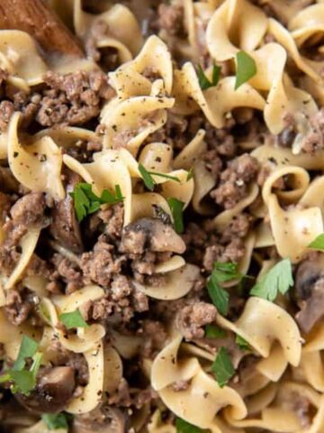 A plate of egg noodles topped with ground meat, mushrooms, and garnished with parsley might just become your favorite in these 14 easy dinner recipes.