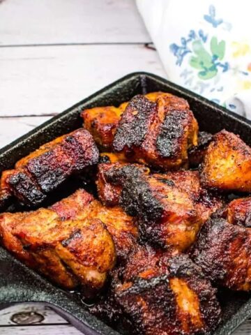 Pork Belly Burnt Ends in a square pan