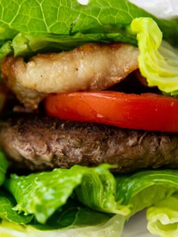 bacon, patty tomatoe wrap in lettuce,