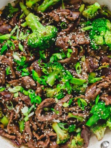 Shaved Beef and Broccoli in a skillet