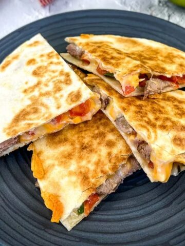 Quesadilla steak on a plate.