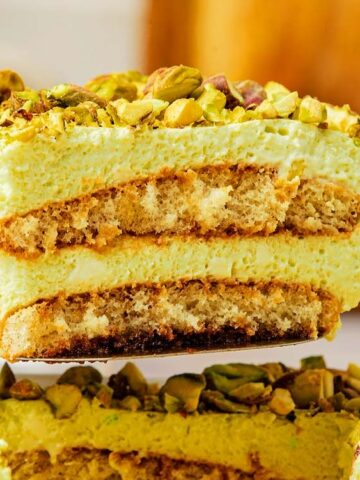 slice of a pistachio tiramisu