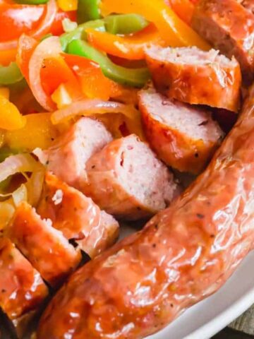 sausage with mix veggies on a plate