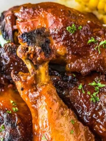 BBQ Chicken Legs with mashed potato and corn
