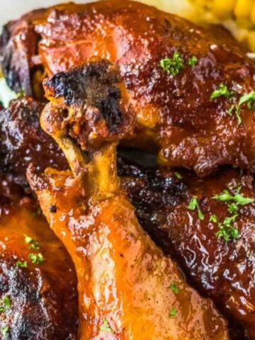 mashed potato with BBQ chicken legs